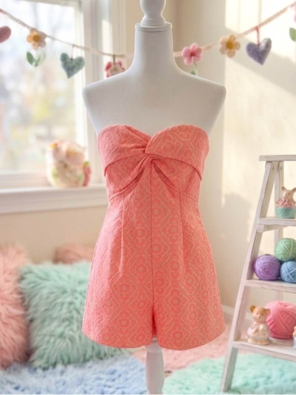 Willy Jay’s Strapless Coral Jacquard Romper Custom Sized see info